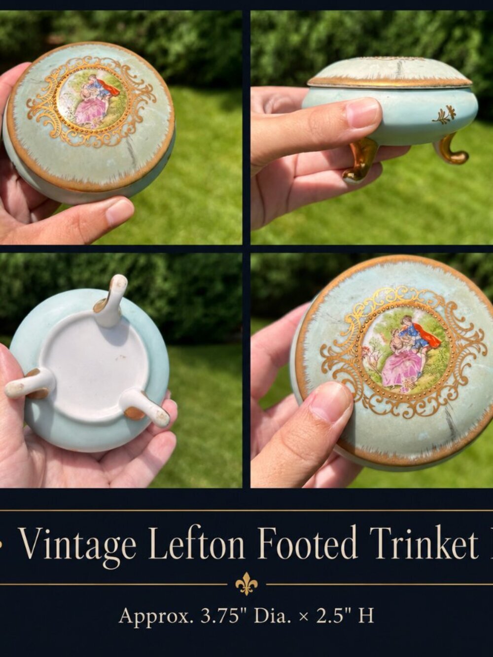 Vintage Lefton Footed Porcelain Trinket Box | Victorian Courting Couple | Made i